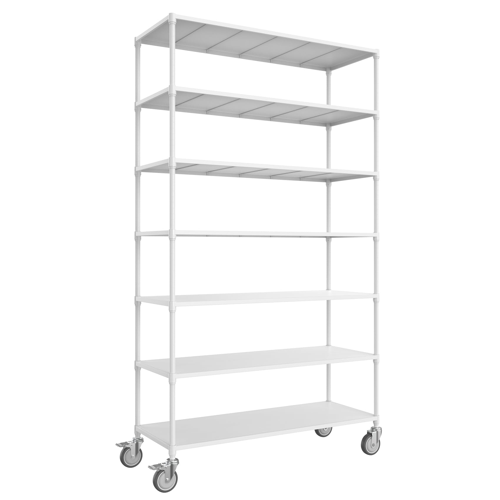 7-Tier Metal Panel Shelving, Adjustable, with 5in Wheels/Leveling Feet