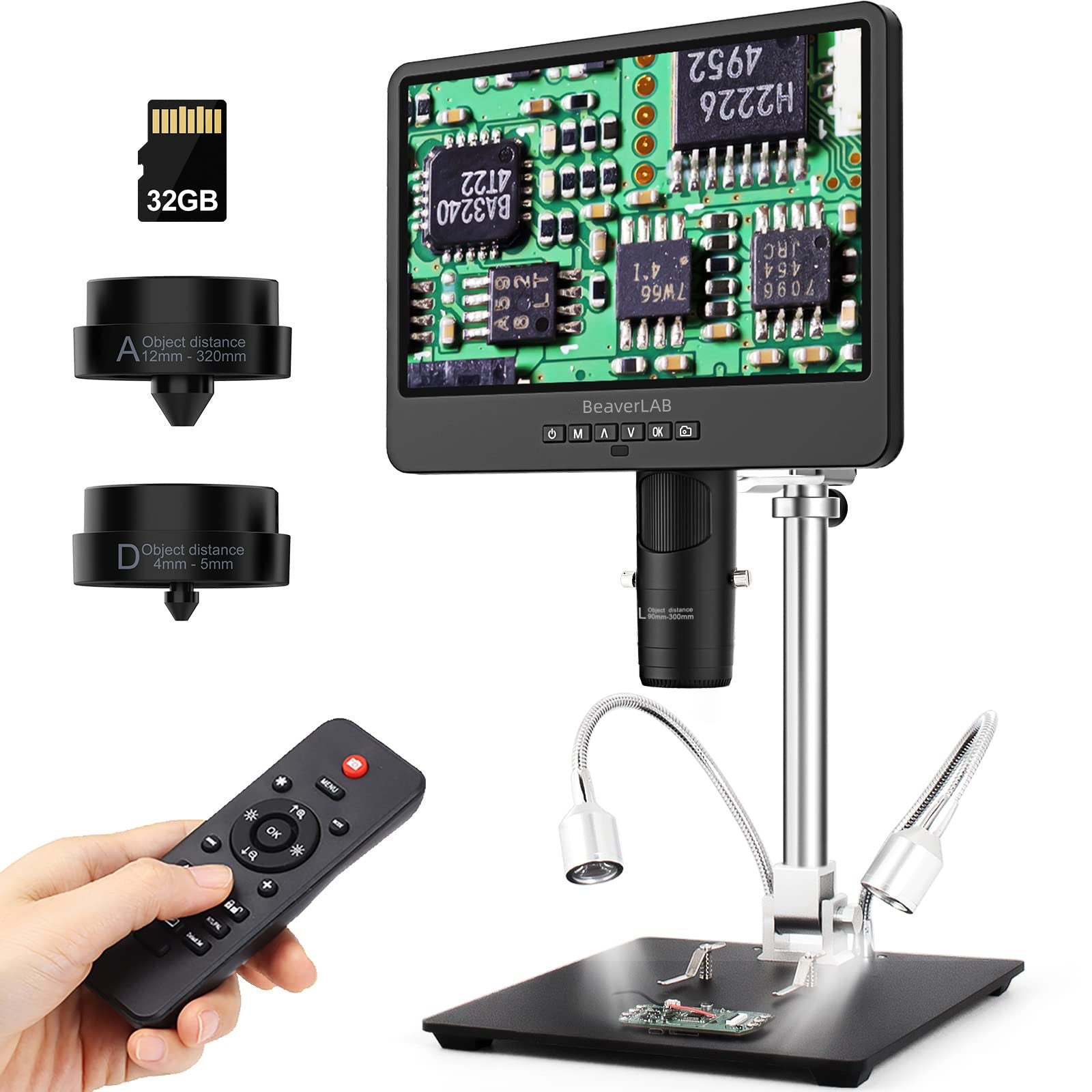 10.1 Inch HDMI Digital Microscope 2000x for Adults, 3 Lens 2160P UHD Video Record, Soldering Microscope, Coin Microscope, Biological Microscope Kit with 32G Card, Windows Compatible