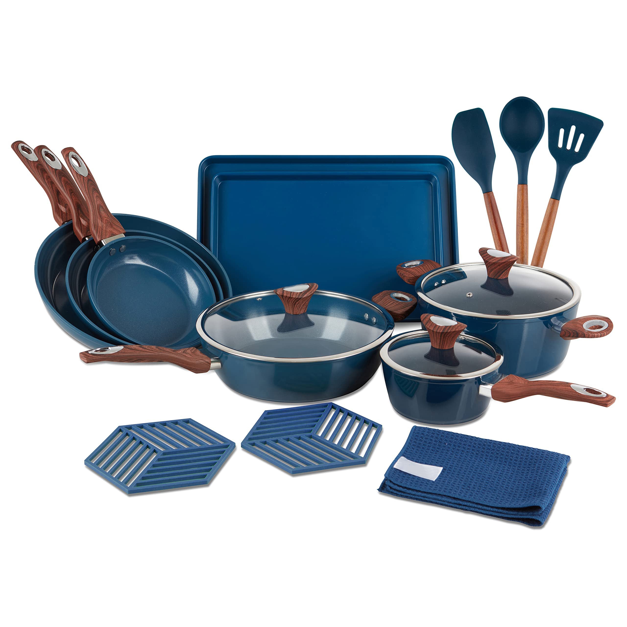 18-Piece Cookware Set of Non-Stick Ceramic Coating Dishwasher Safe