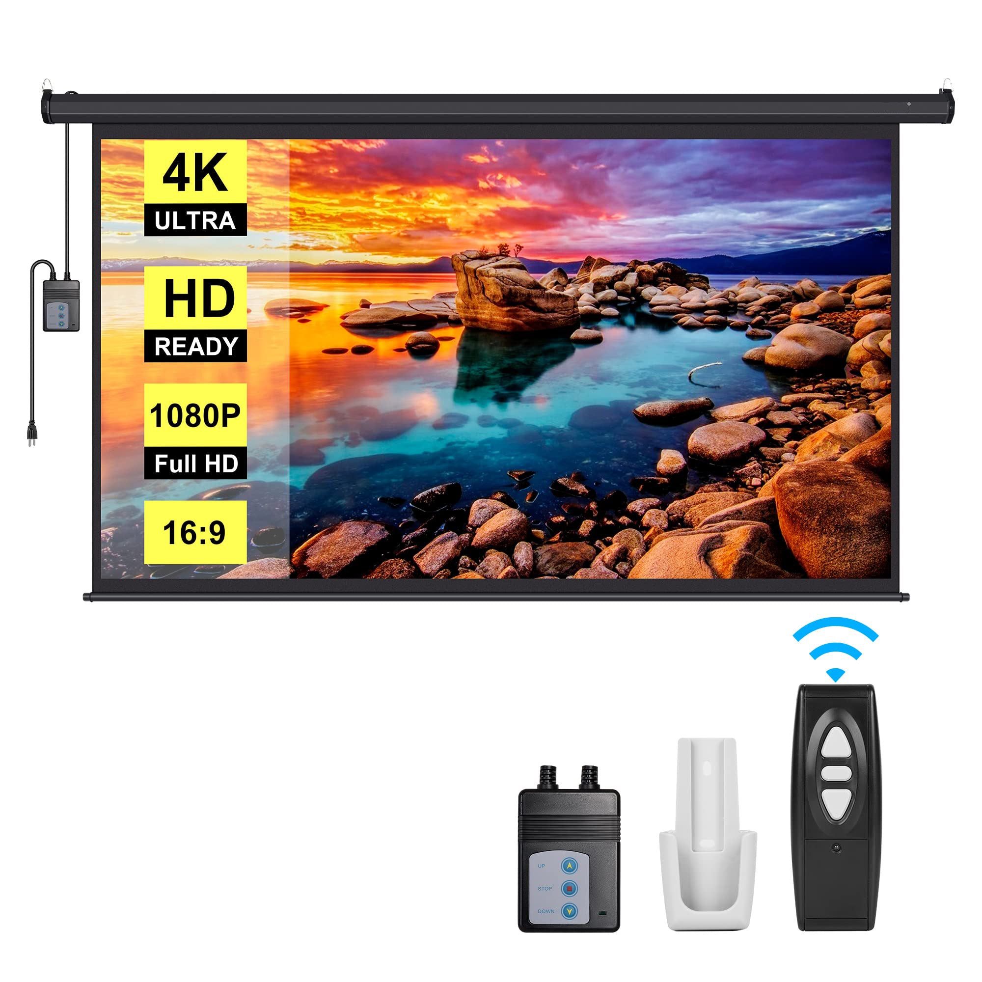 100 Inch Electric Motorized Projector Screen with Remote, 16:9 8K 4K
