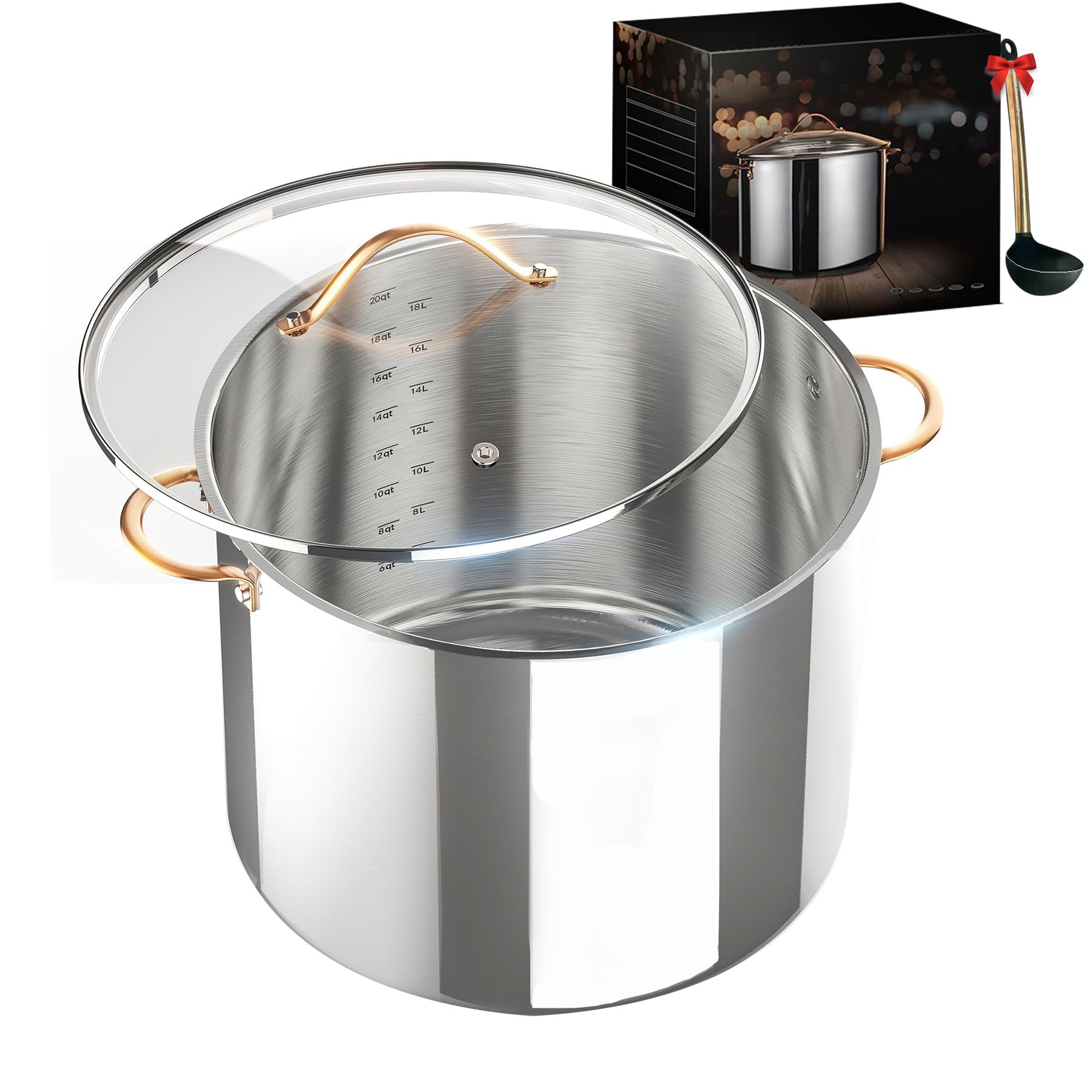 20 QT Stock Pot 3 Ply Stainless Steel Stock Pot with Lid