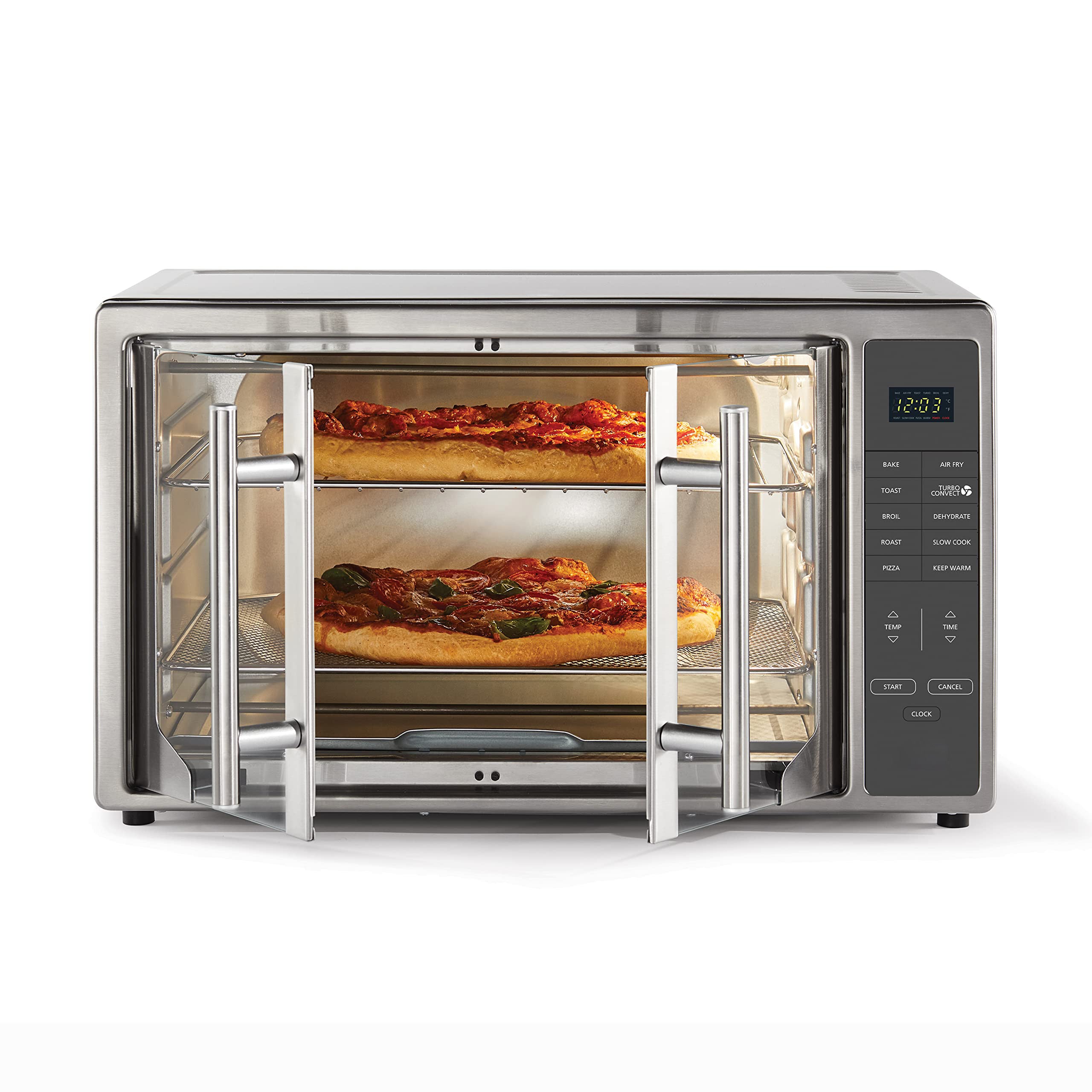 10-in-1 Countertop Toaster Oven Fits 16" Pizzas with Stainless Steel French Doors