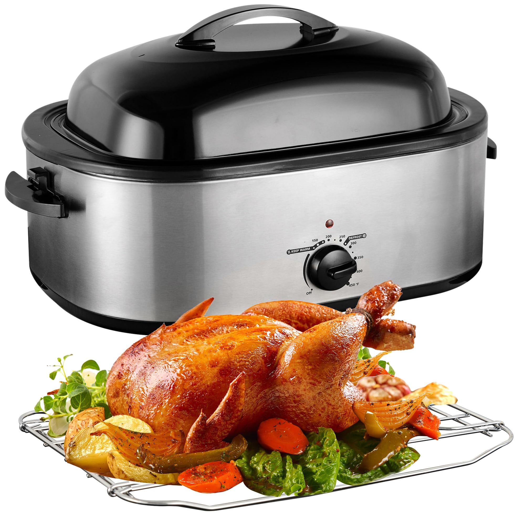 26 Quart Electric Roaster Oven with Large Turkey Defrost Warm Function